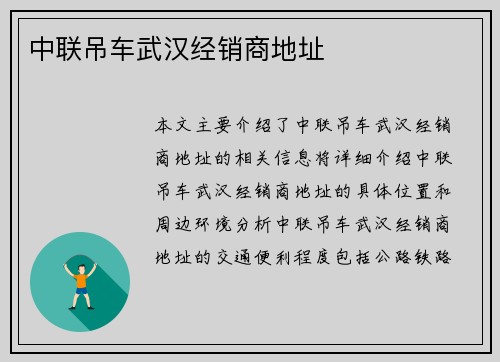 中联吊车武汉经销商地址