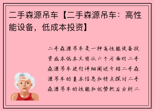 二手森源吊车【二手森源吊车：高性能设备，低成本投资】